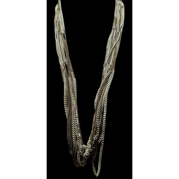 Gold And White Multilayer Chain Necklace - Picture 2 of 9